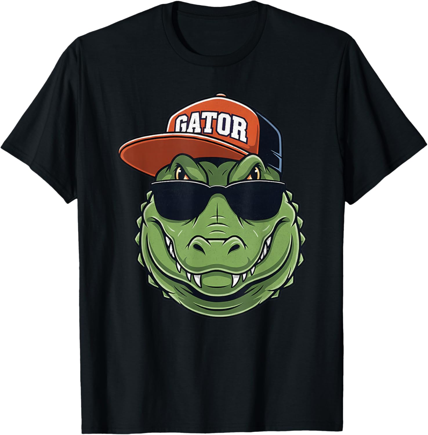 Cool Crocodile Animal Gator Graphic with Cap and Sunglasses T-Shirt - T-Shirt | Black