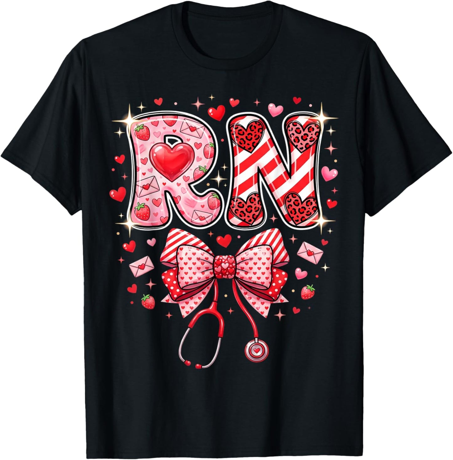 Healthcare Heart Registered Nurse RN Valentines Nurses T-Shirt - T-Shirt | Black