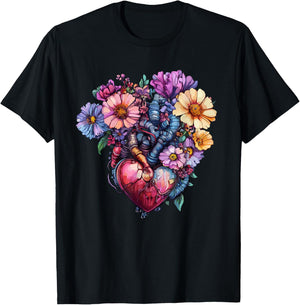 Anatomical Heart with Colorful Wildflowers T-Shirt - T-Shirt | Black