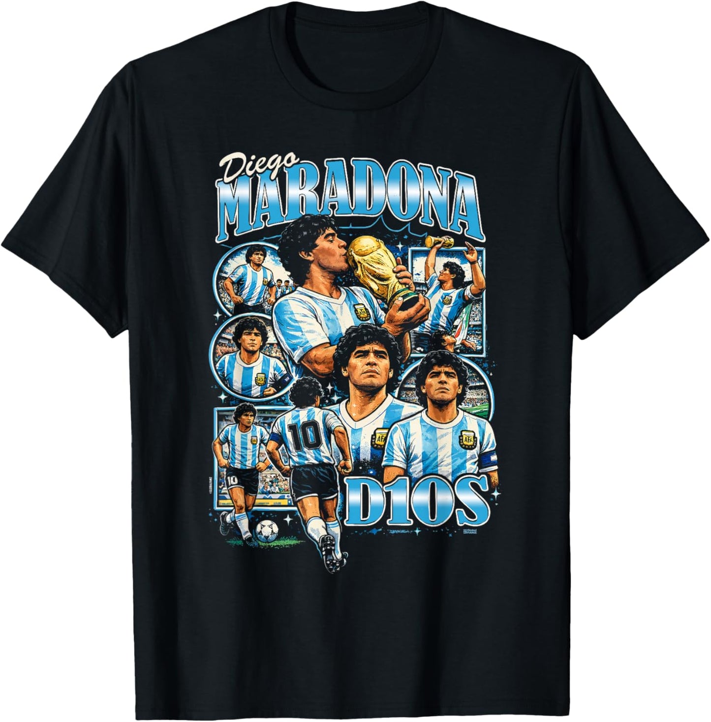 Diego Maradona 90s Vintage Bootleg Style Football Soccer Art T-Shirt - T-Shirt | Black