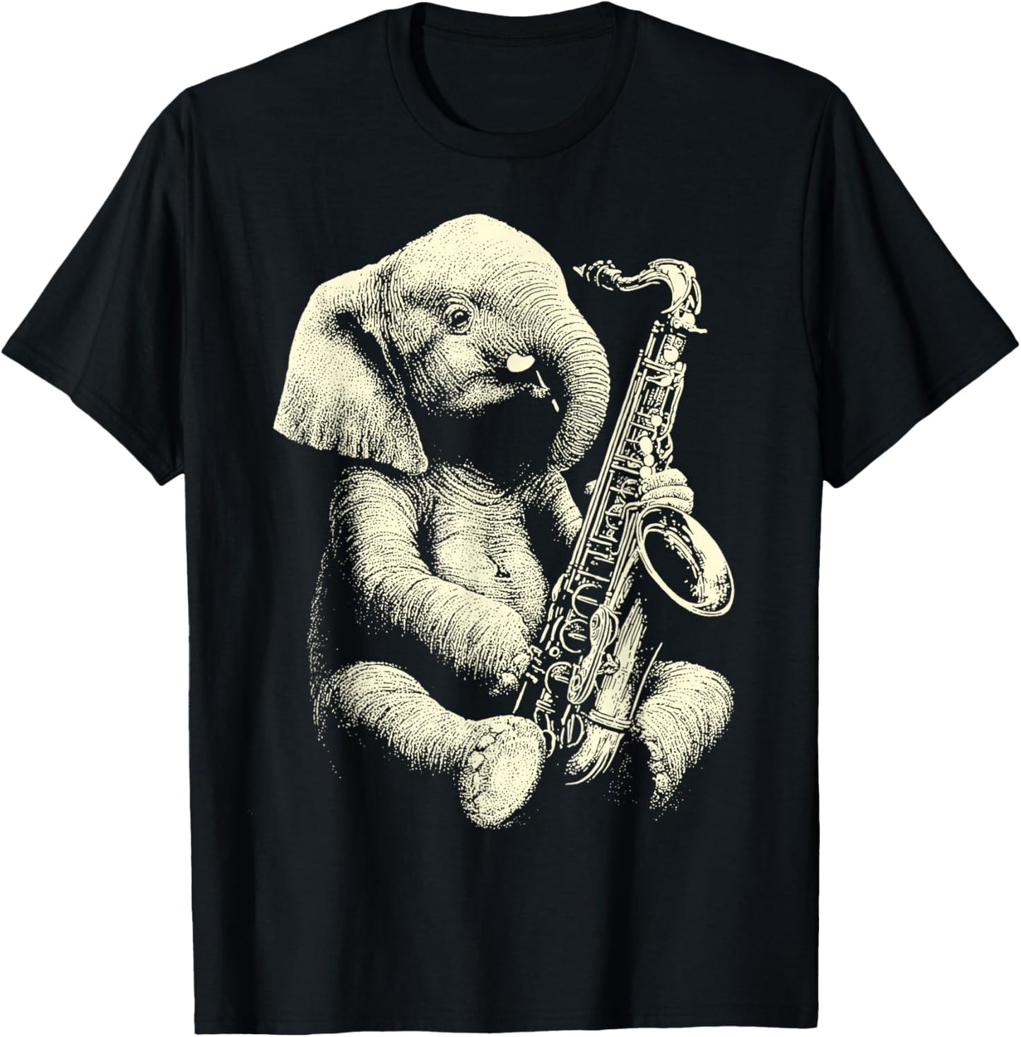 Cute Elephant Playing Saxophone Player Funny Jazz Musician T-Shirt - T-Shirt | Black