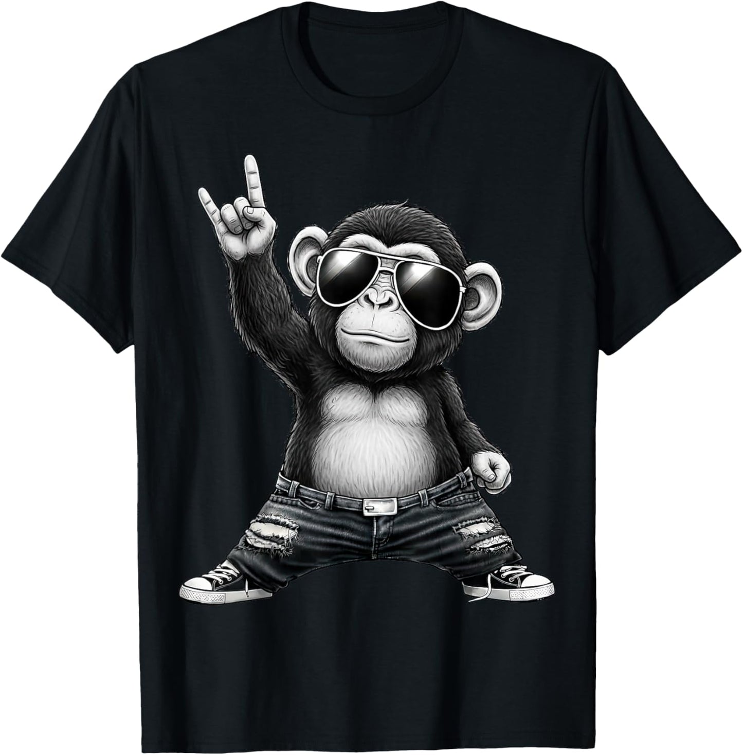 Retro Funny Monkey Cool Rock Music Lovers Boys Girls Kids T-Shirt - T-Shirt | Black