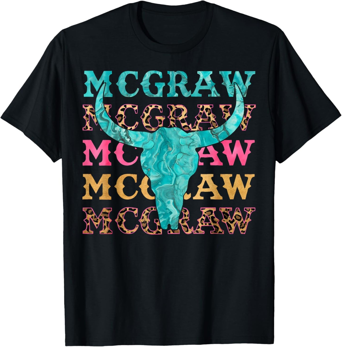Vintage McGraw Name Longhorn Western Gift Women Kids T-Shirt - T-Shirt | Black