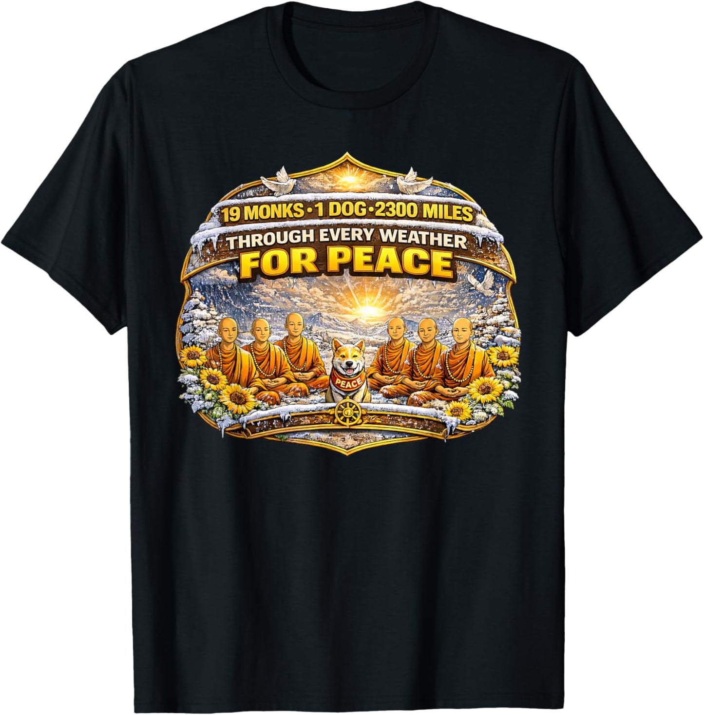 Walk for Peace Monks and Aloka Dog Snow Journey 2026 T-Shirt - T-Shirt | Black