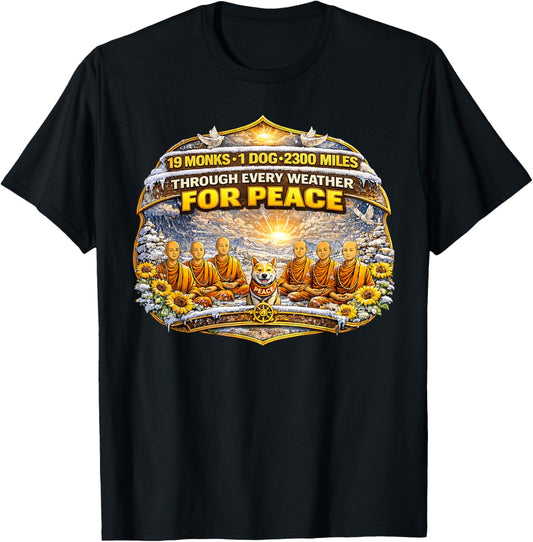Walk for Peace Monks and Aloka Dog Snow Journey 2026 T-Shirt - T-Shirt | Black