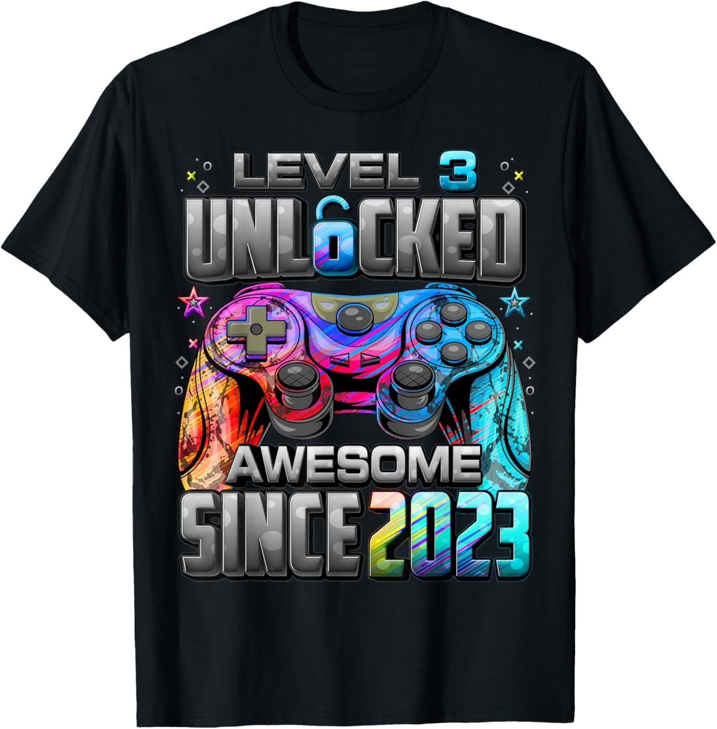 Level 3 Unlocked Awesome Since 2023 3rd Birthday Gaming T-Shirt - T-Shirt | Black