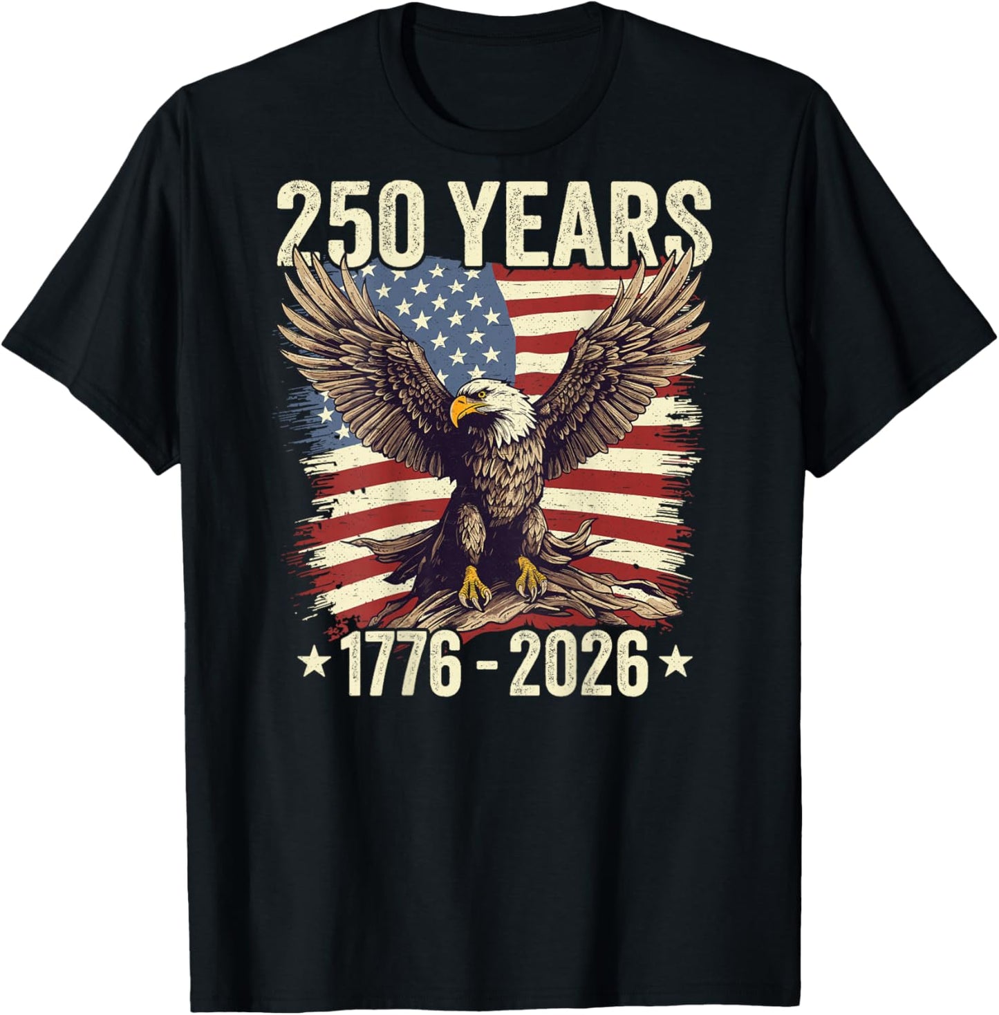 250 Anniversary USA Eagle American Flag (Design ON Back) T-Shirt - T-Shirt | Black