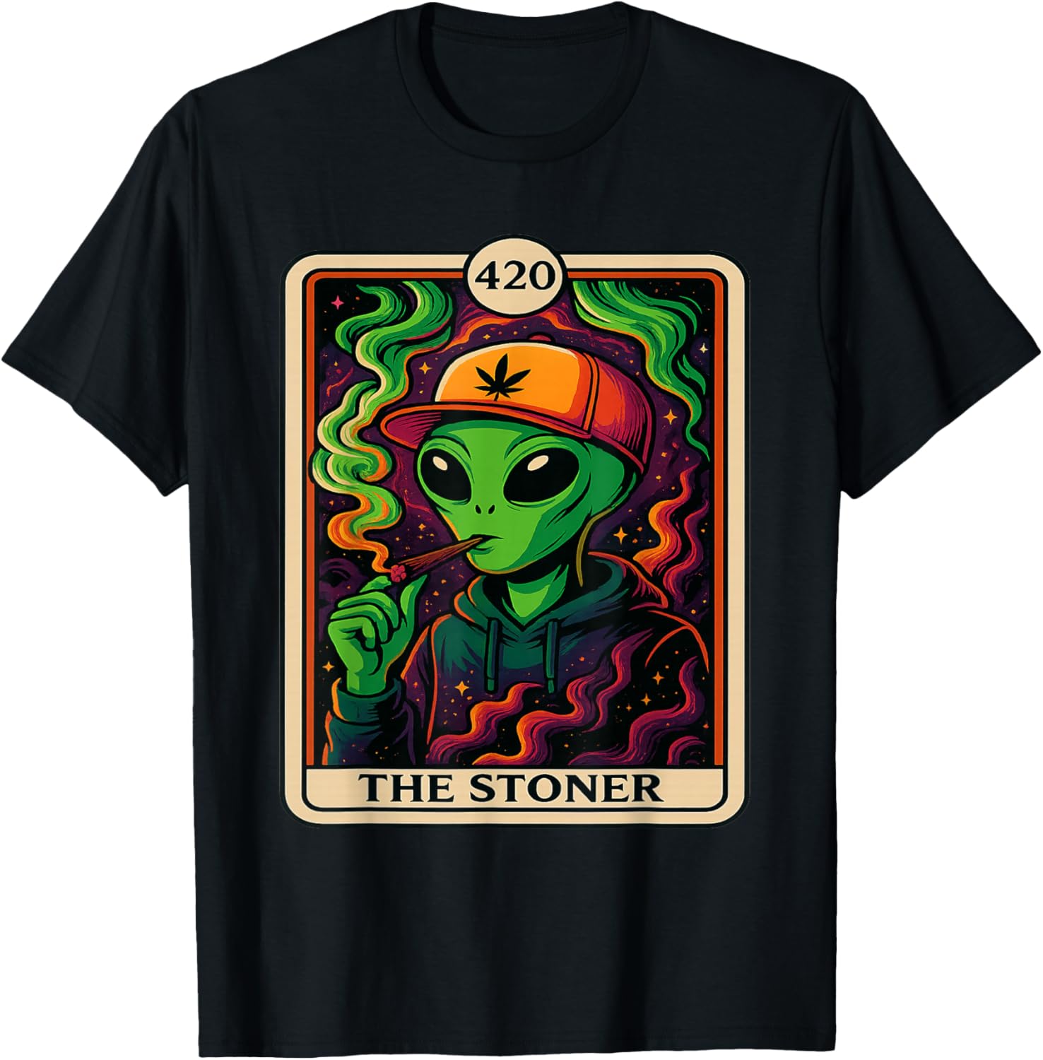 The Stoned Alien 420 Stoner Psychedelic Weed Space Vibe T-Shirt - T-Shirt | Black