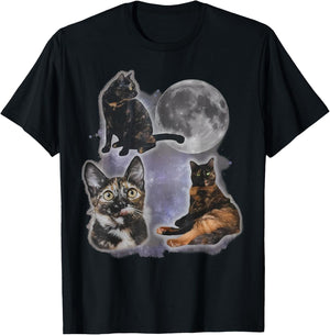 Three Tortoiseshell Cats Howling at The Moon Weird Meme T-Shirt - T-Shirt | Black