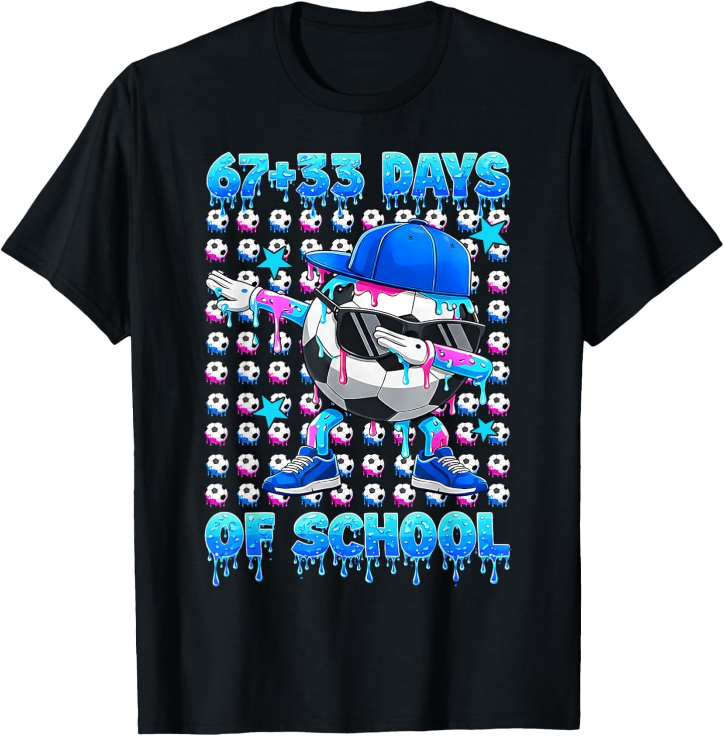 67+33 Days of School Dab Soccer Boy 100 Soccer Ball Icecream T-Shirt - T-Shirt | Black
