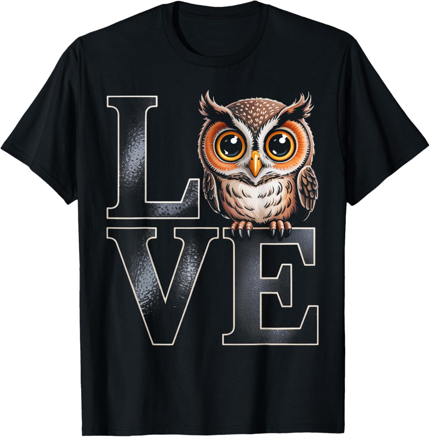 Owl Love Word Art Cute Animal Illustration T-Shirt - T-Shirt | Black