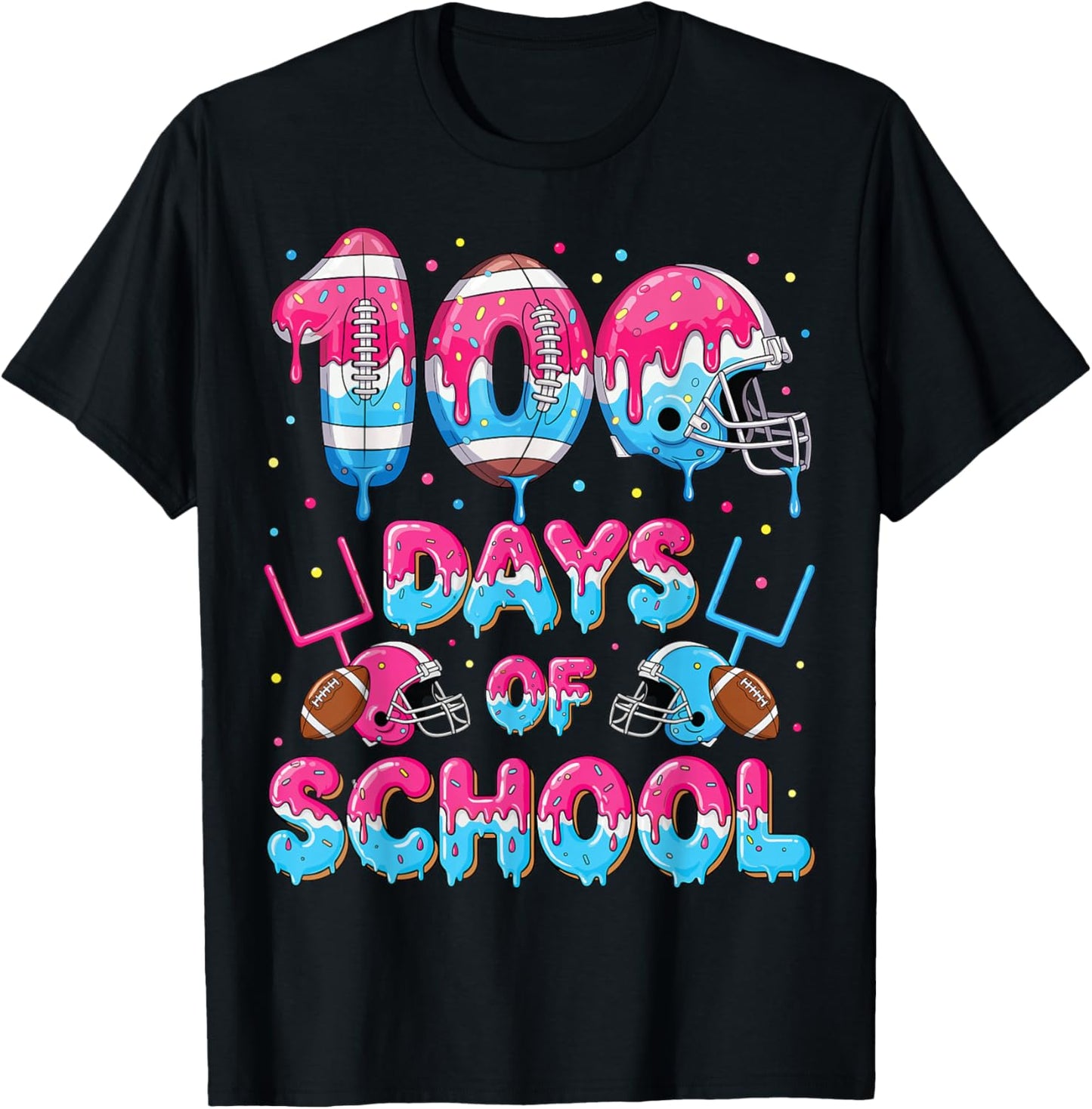 100 Days of School Football Donut Dripping Teacher Boys Kids T-Shirt - T-Shirt | Black