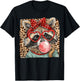 Vintage Leopard Racoon Bow Blowing Bubble Gum Valentine T-Shirt - T-Shirt | Black