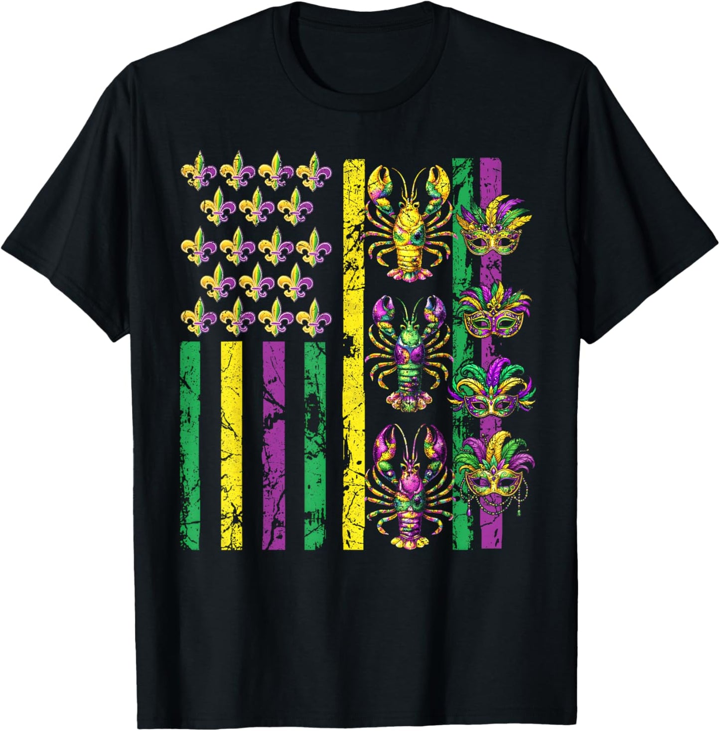 Mardi Gras USA American Flag Crawfish Carnival Men Women Kid T-Shirt - T-Shirt | Black