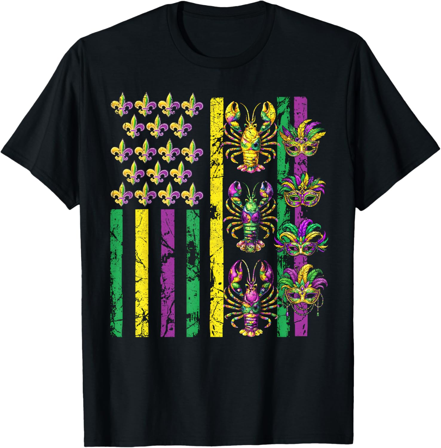 Mardi Gras USA American Flag Crawfish Carnival Men Women Kid T-Shirt - T-Shirt | Black