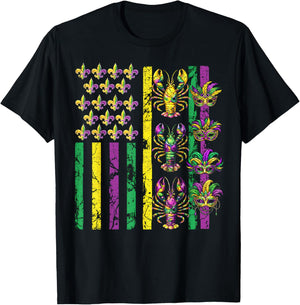 Mardi Gras USA American Flag Crawfish Carnival Men Women Kid T-Shirt - T-Shirt | Black