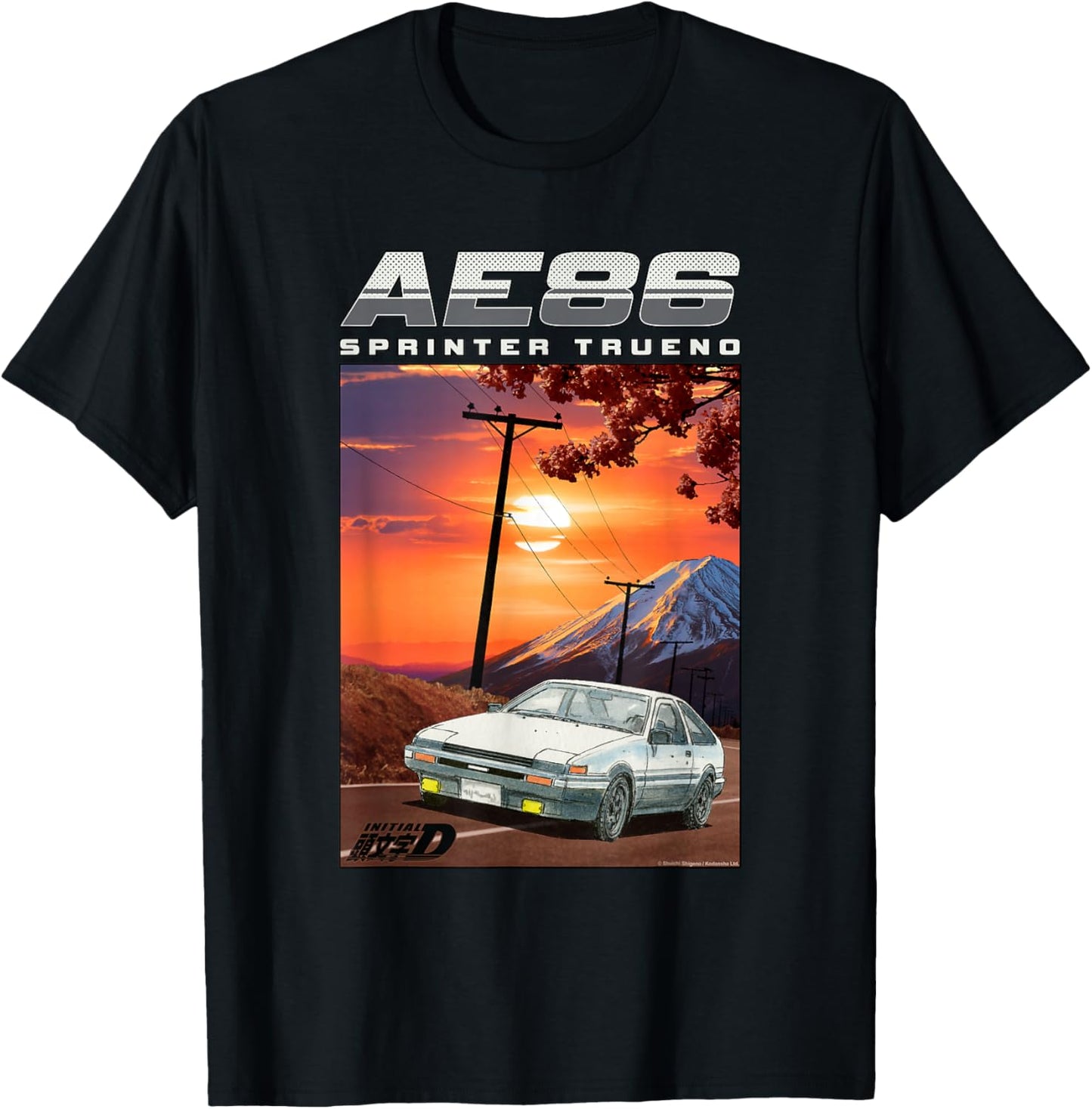 Initial D AE86 Sprinter Trueno Sunset Scene Manga Anime T-Shirt - T-Shirt | Black