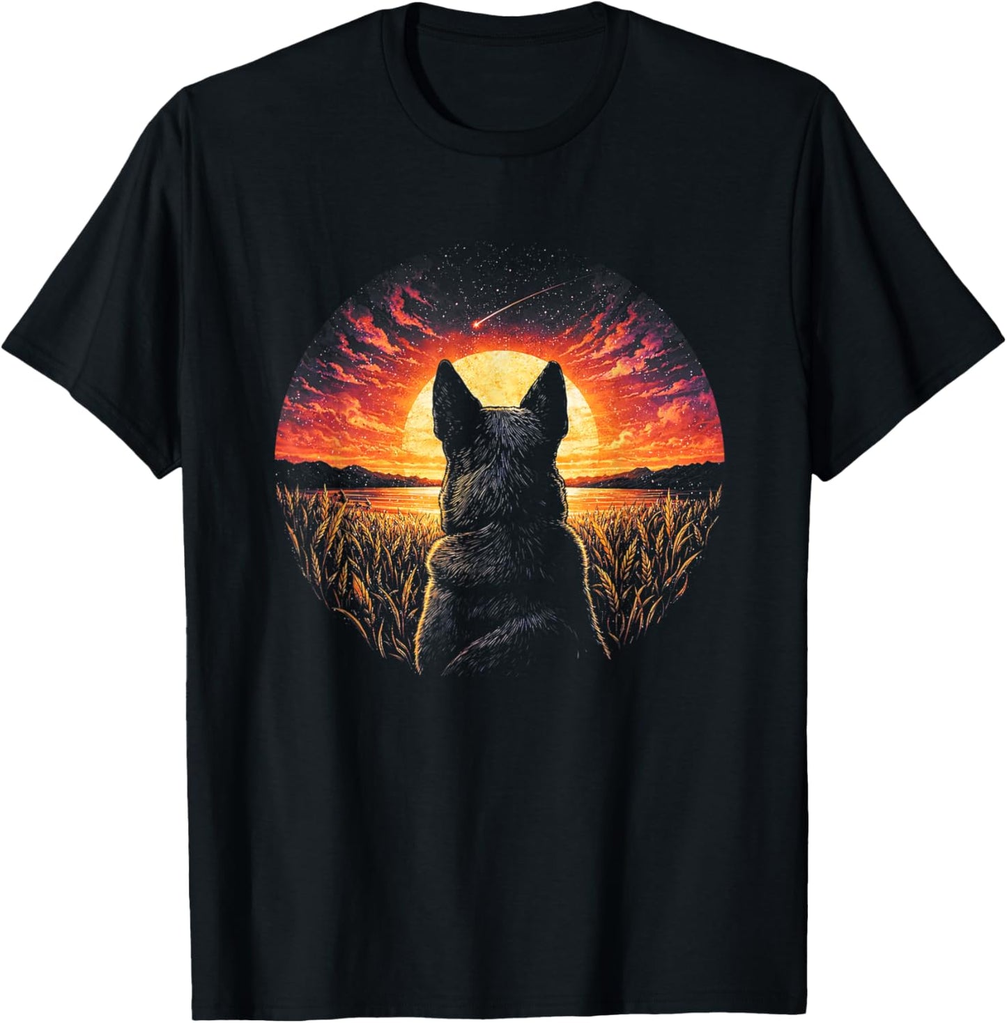 Vintage Blue Heeler Dog Silhouette Retro Sunset Art T-Shirt - T-Shirt | Black