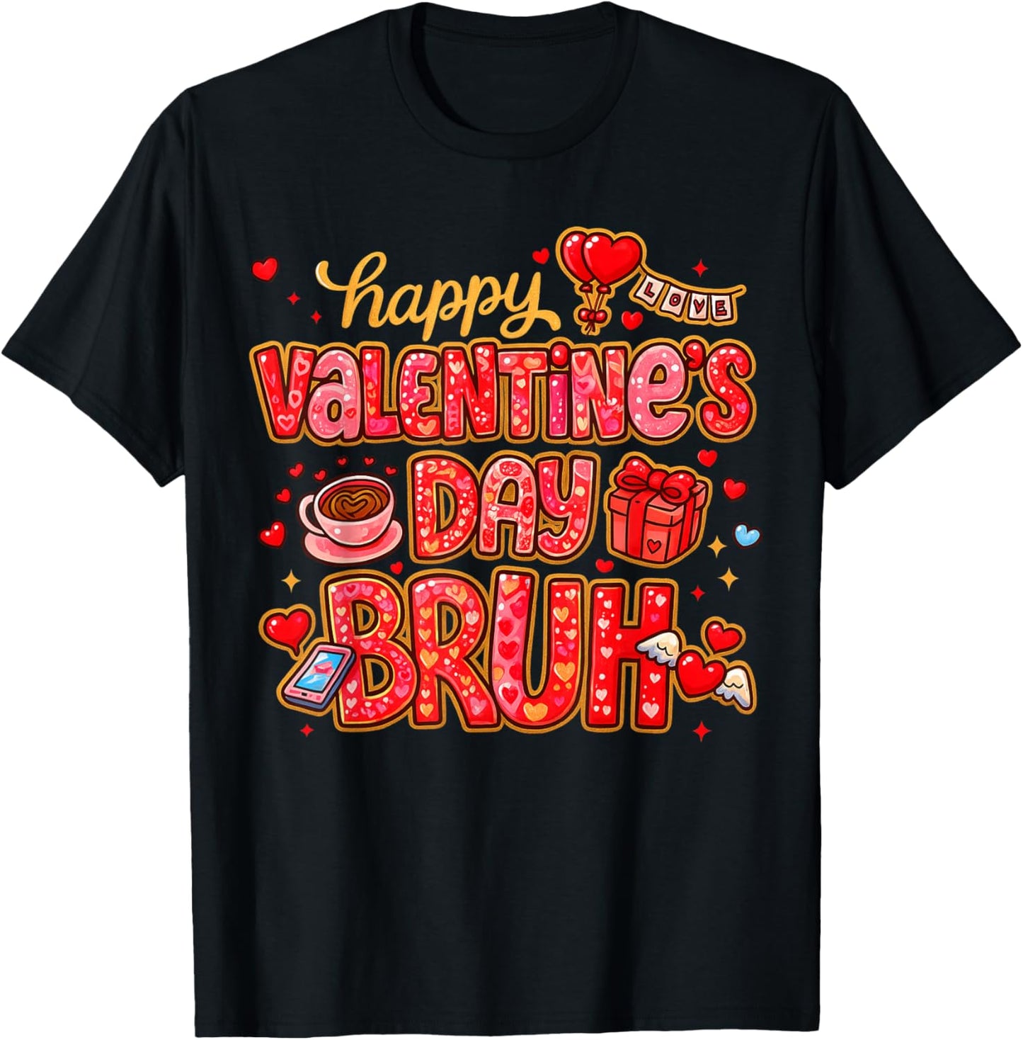 Funny Valentine Bruh Boys Girls Preppy XOXO Be Mine T-Shirt - T-Shirt | Black