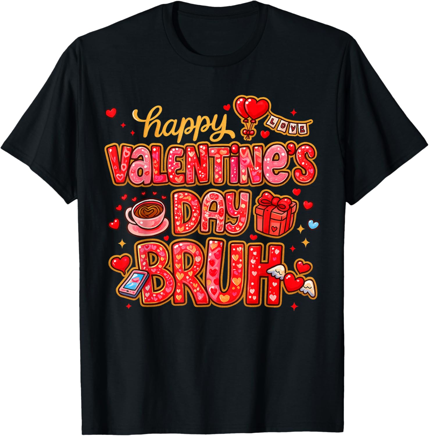 Funny Valentine Bruh Boys Girls Preppy XOXO Be Mine T-Shirt - T-Shirt | Black