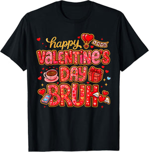 Funny Valentine Bruh Boys Girls Preppy XOXO Be Mine T-Shirt - T-Shirt | Black