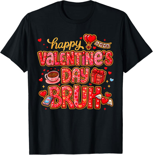 Funny Valentine Bruh Boys Girls Preppy XOXO Be Mine T-Shirt - T-Shirt | Black