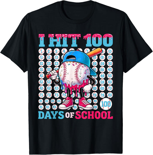 100 Days of School Baseball Drip Boys Kids 100th Day School T-Shirt - T-Shirt | Black