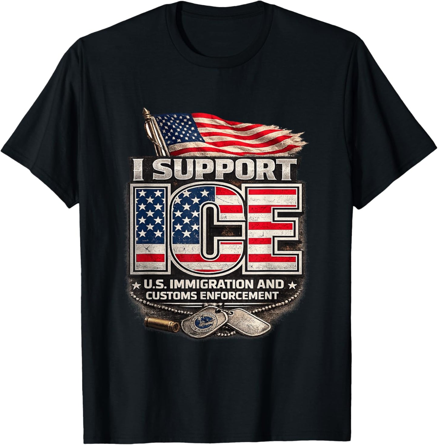 I Support ICE Patriotic Design T-Shirt - T-Shirt | Black