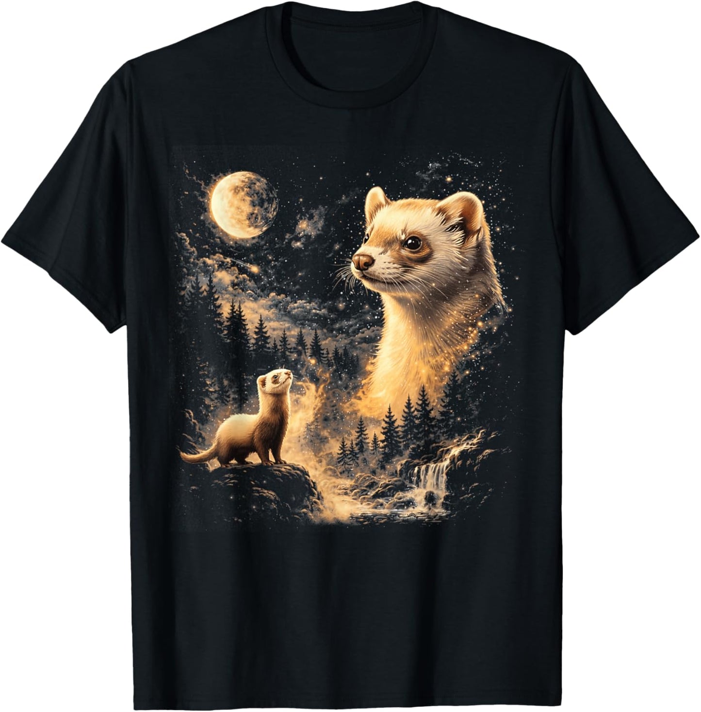Ferret Howling to The Moon Vintage 90s Retro Animal T-Shirt - T-Shirt | Black