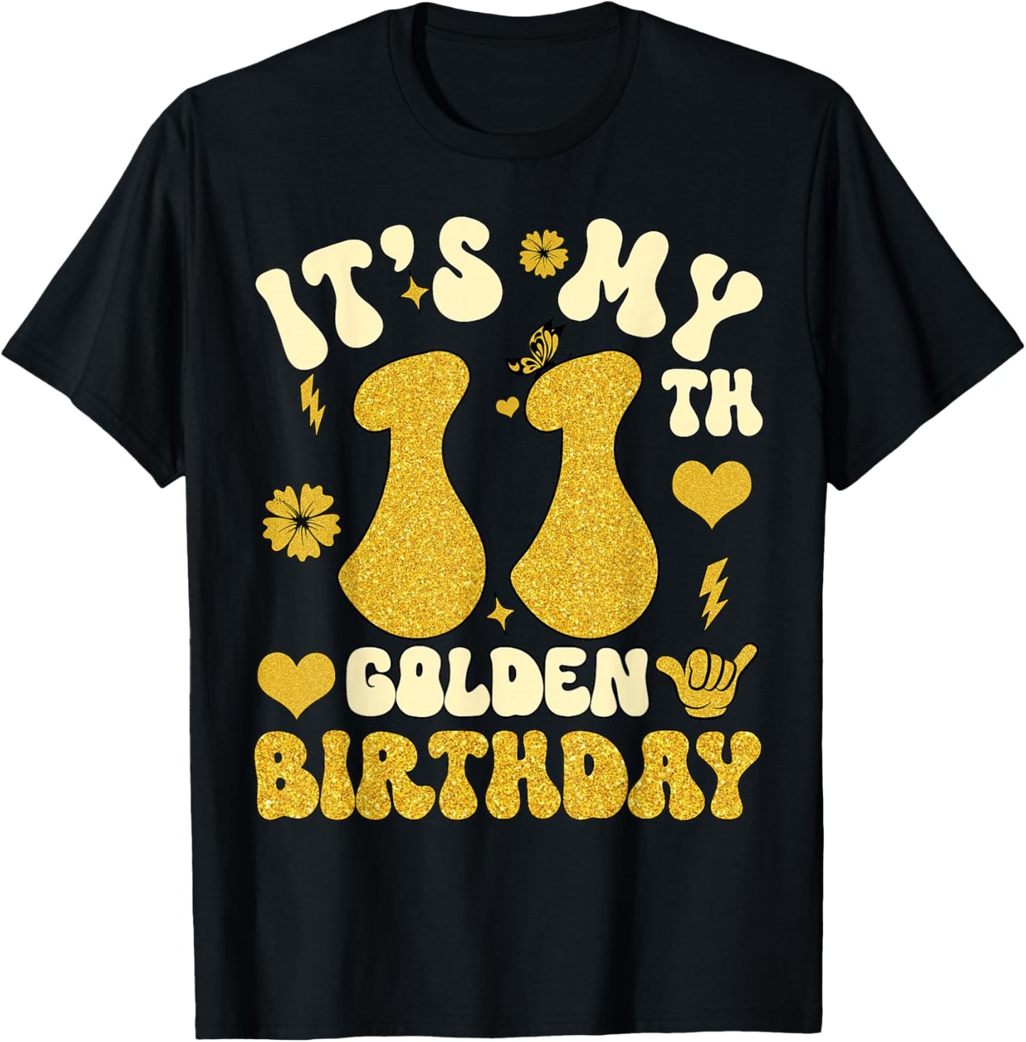 It's My 11th Golden Birthday 11 Year Old Bday Kids Groovy T-Shirt - T-Shirt | Black
