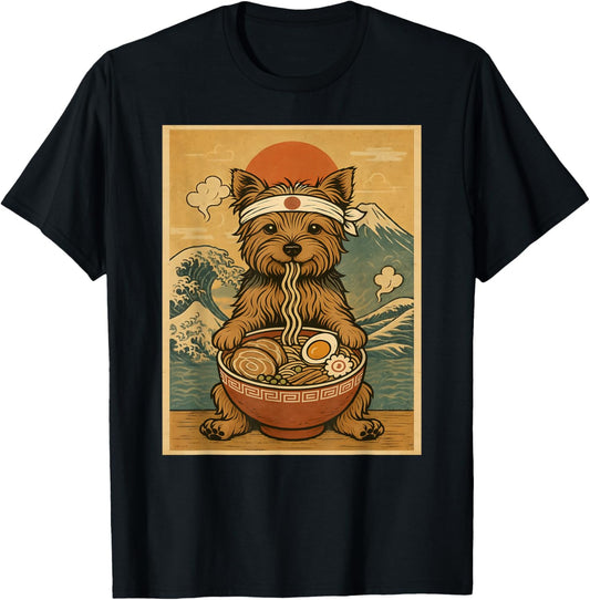 Kawaii Yorkie Dog Japanese Ramen Noodles T-Shirt - T-Shirt | Black