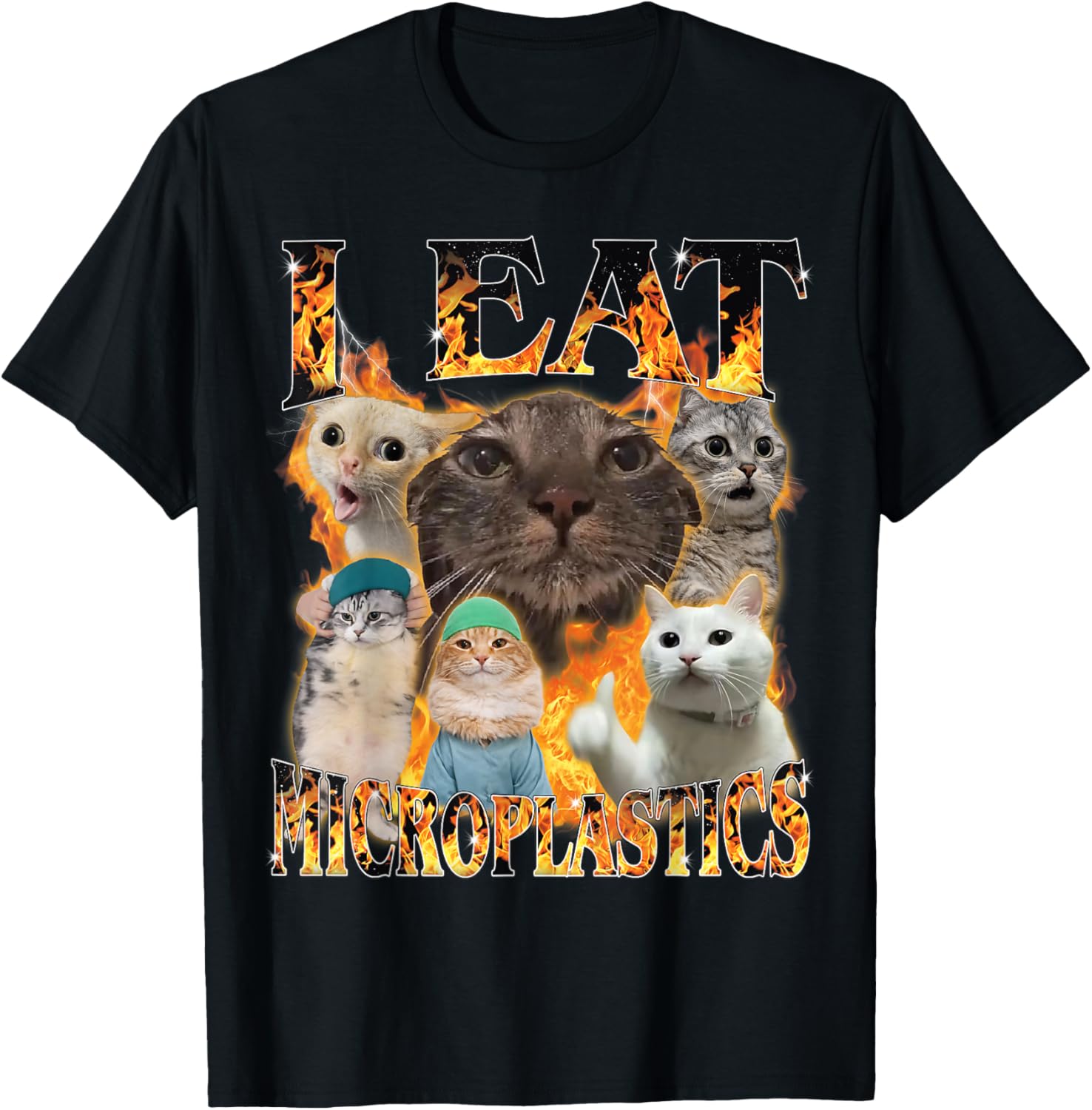 I Eat Microplastics Funny Cat Meme Bootleg Men Women T-Shirt - T-Shirt | Black