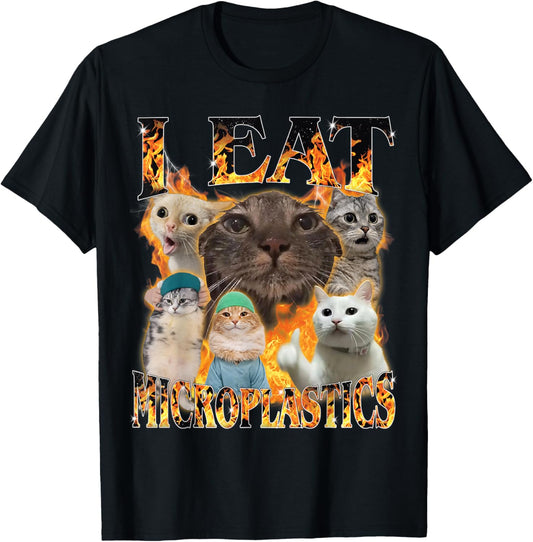 I Eat Microplastics Funny Cat Meme Bootleg Men Women T-Shirt - T-Shirt | Black