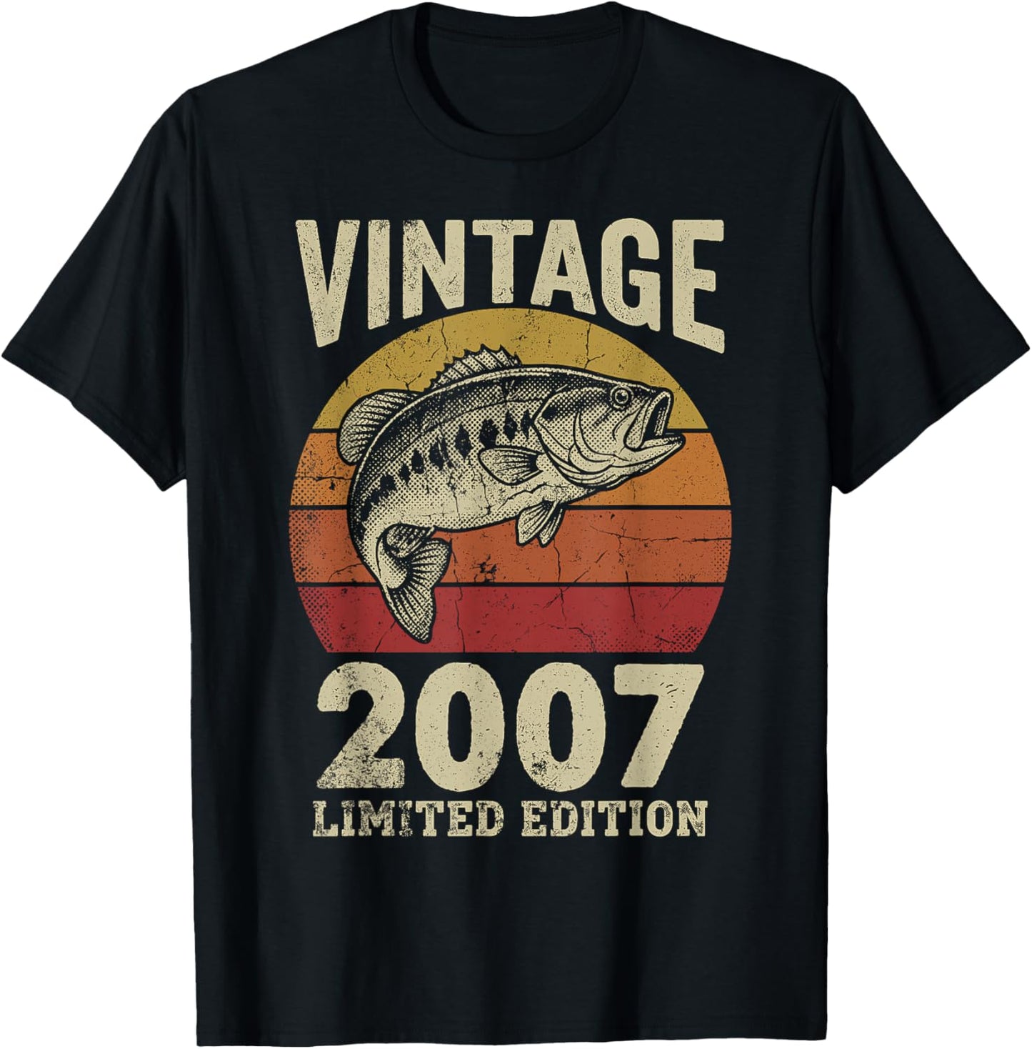Vintage 2007 Fishing 19th Birthday Fisherman Limited Edition T-Shirt - T-Shirt | Black