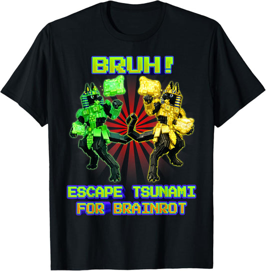 Bruh Anububu Tsunami Brainrot for Boys Kids Teens T-Shirt - T-Shirt | Black