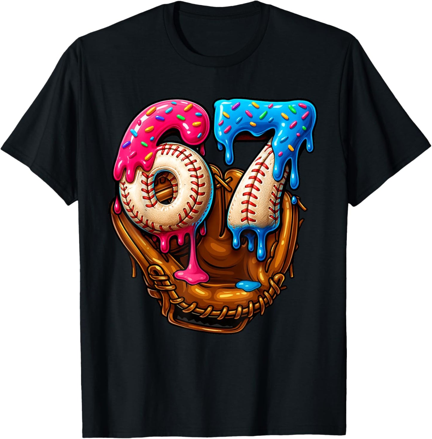 Baseball Drip Ice Cream Number 67 Player Or 67th Birthday T-Shirt - T-Shirt | Black