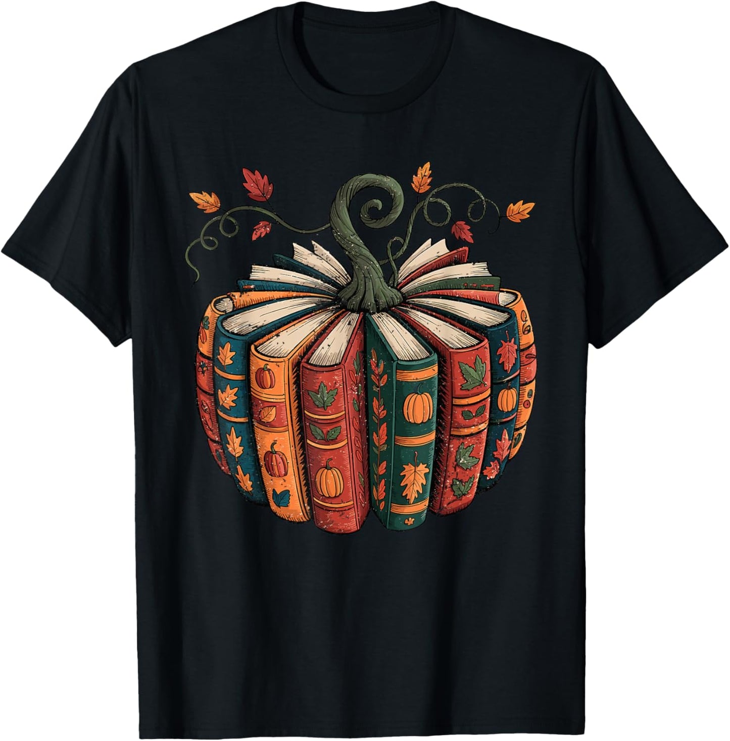 Fall Book Pumpkin Retro Reading Halloween Teacher T-Shirt - T-Shirt | Black