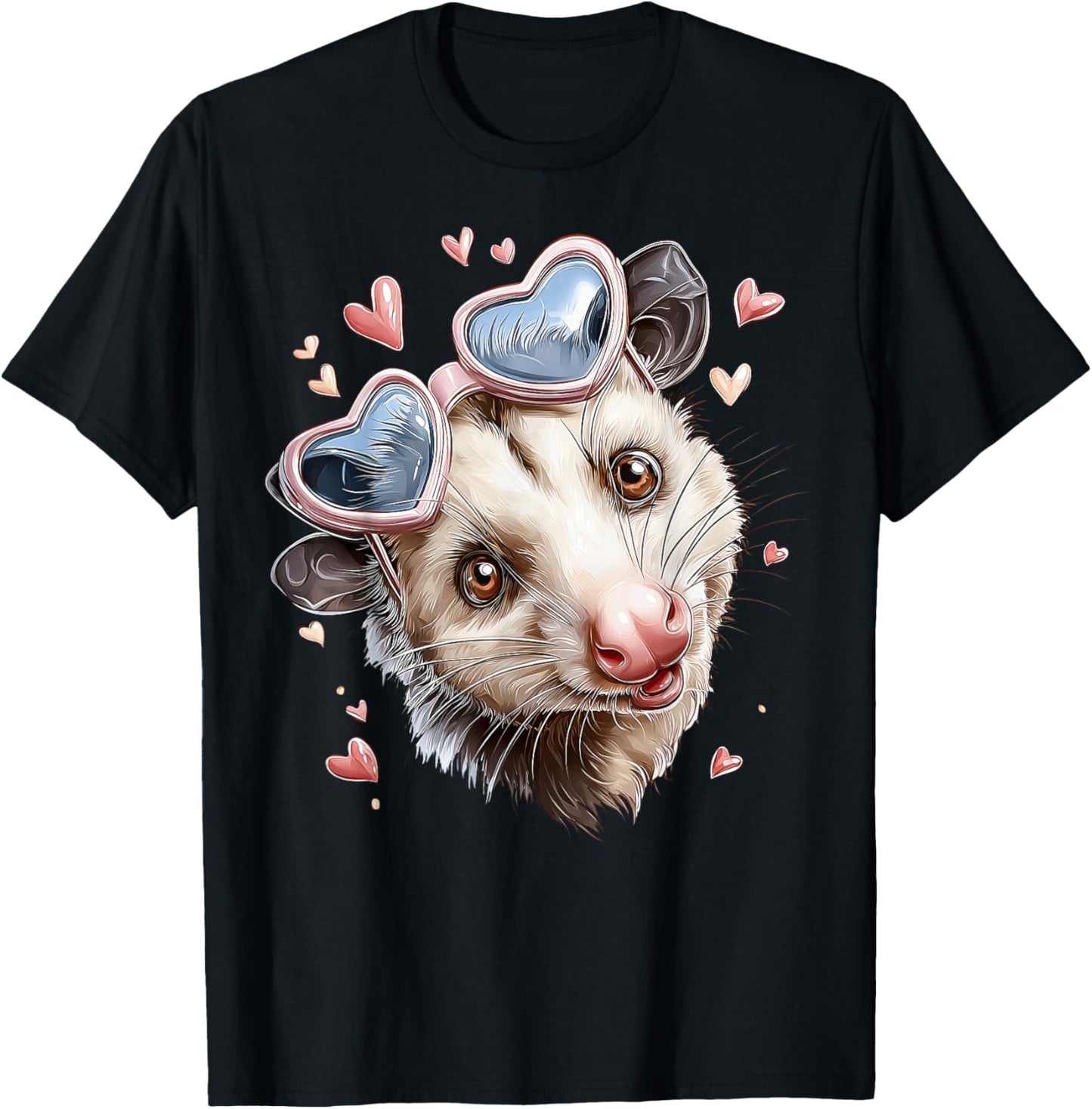 Opossum Possum Valentine's Day Heart Sunglasses T-Shirt - T-Shirt | Black