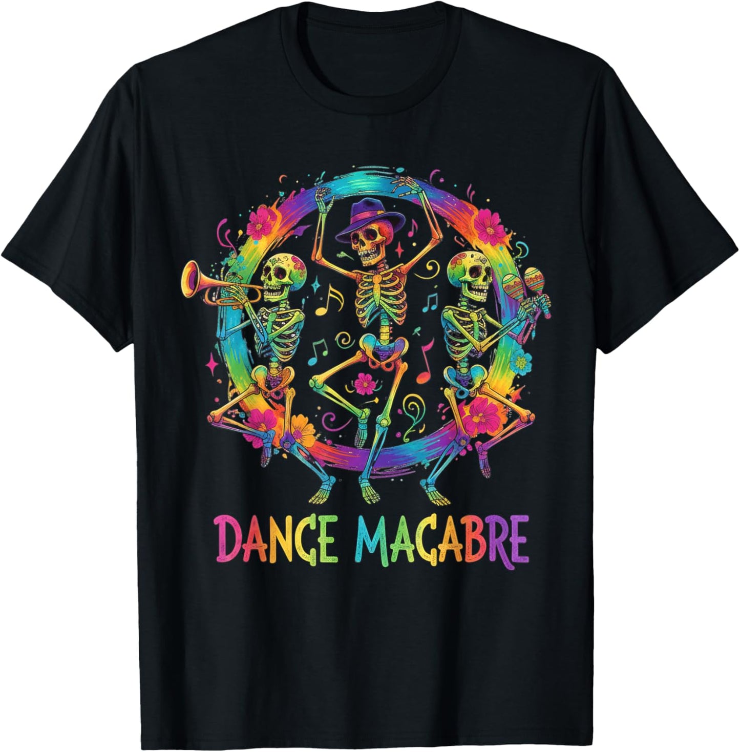 Dance Macabre Skeleton Music Dia de Los Muertos Halloween T-Shirt - T-Shirt | Black