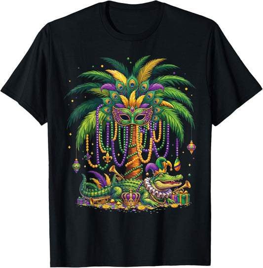 Palm Tree Mardi Gras Hawaiian Tropical Louisiana Mardi Gras T-Shirt - T-Shirt | Black