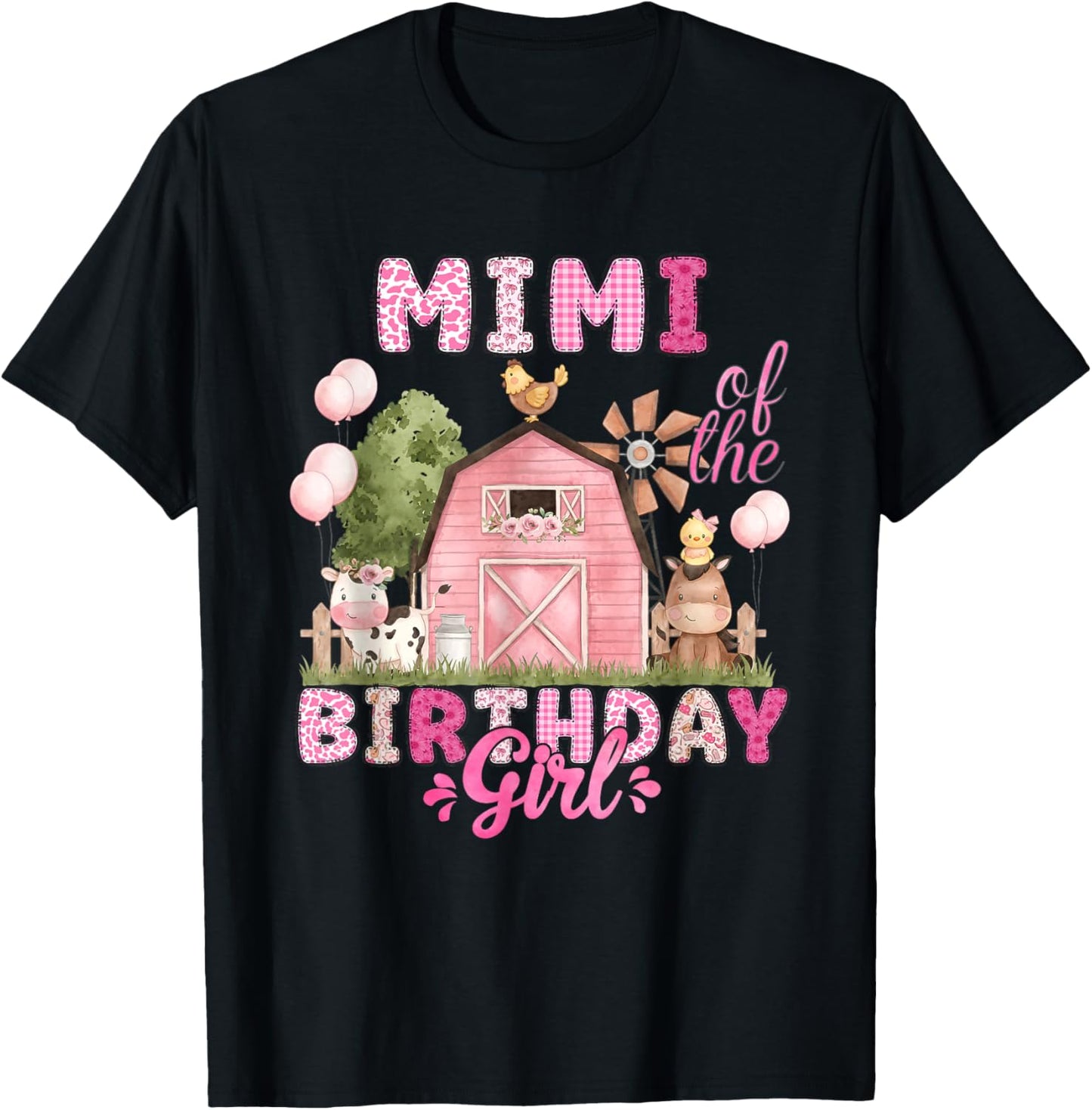 Mimi of The Birthday Girl 1St Bday Cow Farm Family T-Shirt - T-Shirt | Black