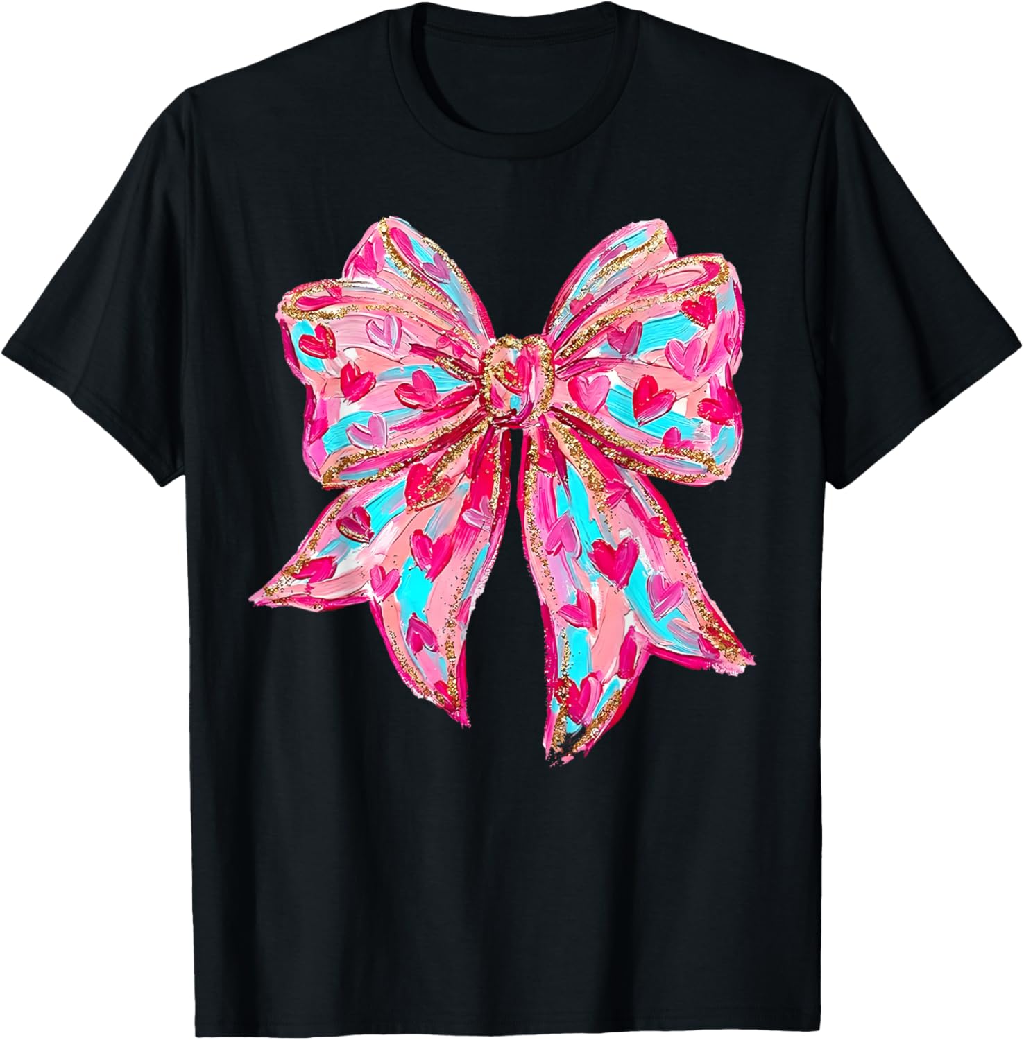 Coquette Bow Valentine's Day Girl Woman Cute Heart Love Gift T-Shirt - T-Shirt | Black