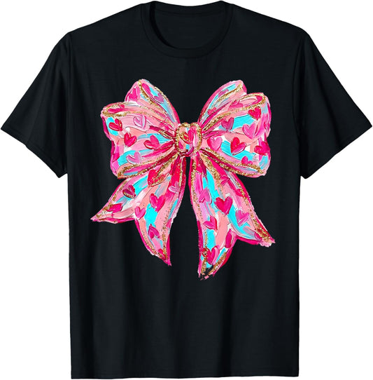 Coquette Bow Valentine's Day Girl Woman Cute Heart Love Gift T-Shirt - T-Shirt | Black
