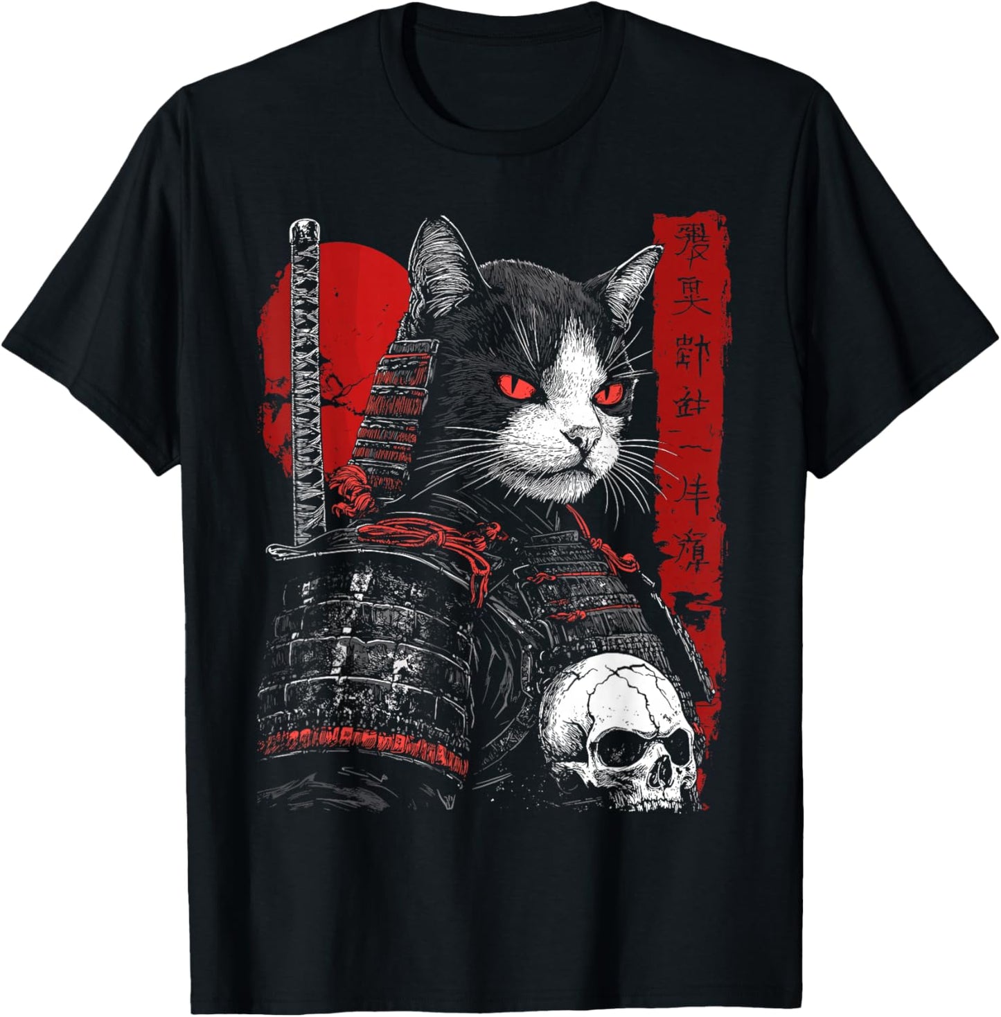 Samurai Cat Warrior Ukiyo Ink Artwork Soldier Cat Samurai T-Shirt - T-Shirt | Black