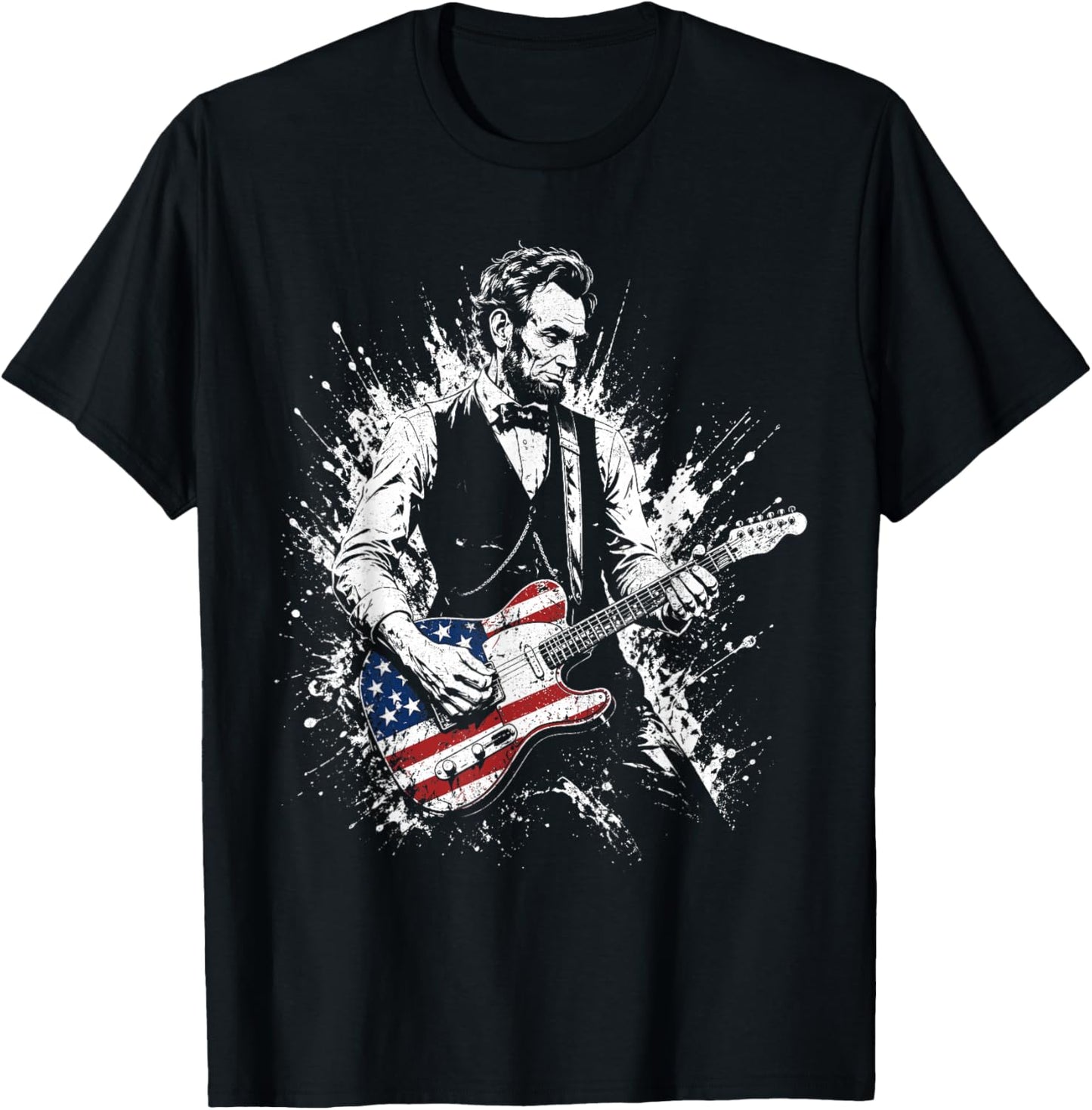Retro Vintage Abraham Lincoln Abe Lincoln Playing Guitar Men T-Shirt - T-Shirt | Black