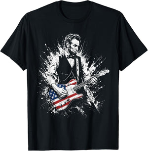 Retro Vintage Abraham Lincoln Abe Lincoln Playing Guitar Men T-Shirt - T-Shirt | Black
