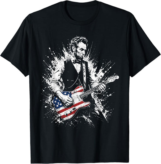 Retro Vintage Abraham Lincoln Abe Lincoln Playing Guitar Men T-Shirt - T-Shirt | Black
