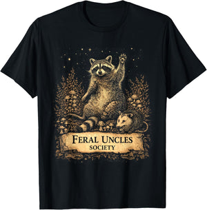 Feral Uncles Society Funny Raccoon & Opossum Vintage Graphic T-Shirt - T-Shirt | Black