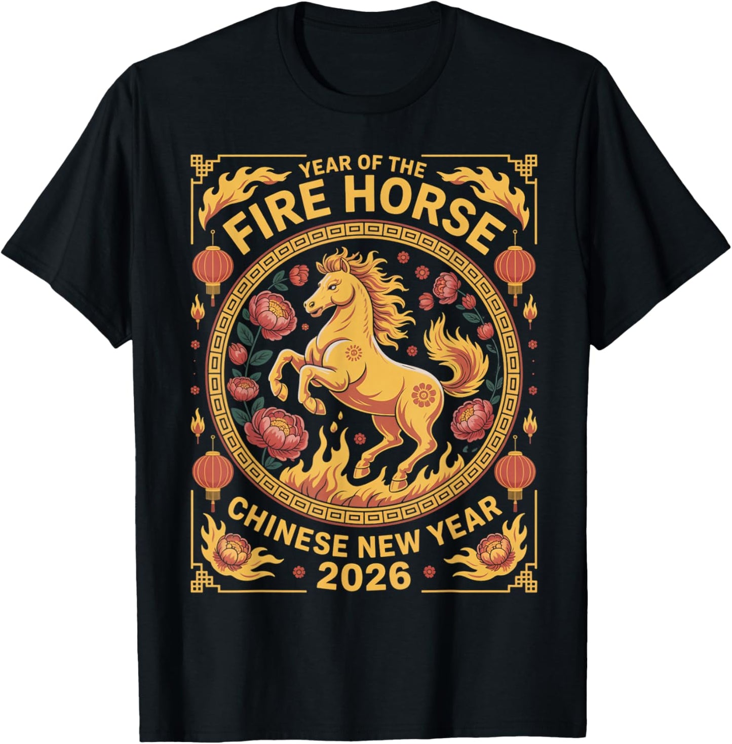 Fire Horse Zodiac Chinese Lunar New Year of The Horse 2026 T-Shirt - T-Shirt | Black