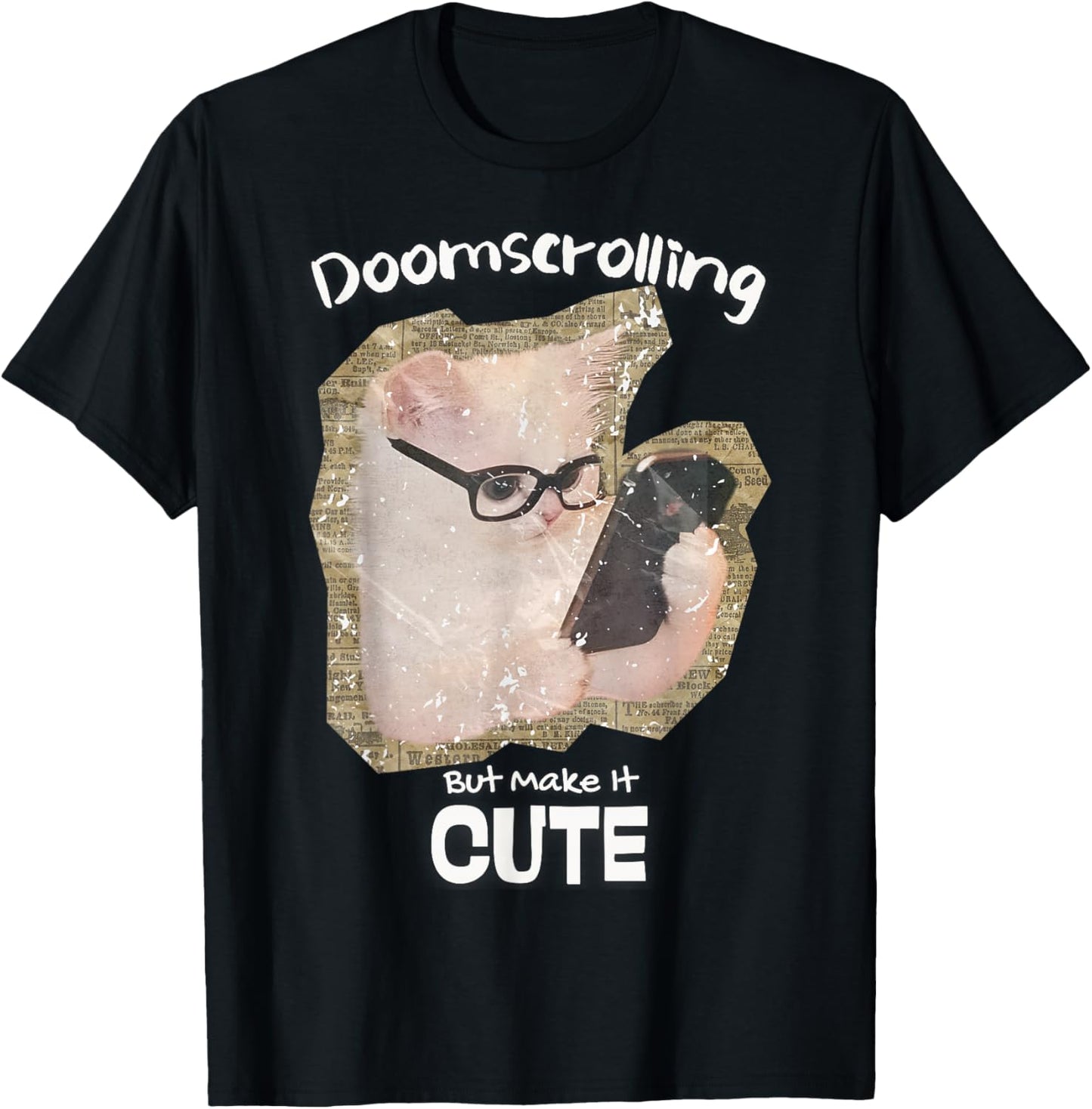 Doomscrolling cat Social Media Gen Z Digital Life Humor Cute T-Shirt - T-Shirt | Black